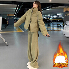 批发官图  韩版减龄百搭套装女2025<b class='q'>冬</b>季新款立领外套阔腿长裤两件套潮