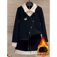 批发官图  高含棉2025<b class='q'>冬</b>季新款设计感套装撞色上衣半身裙加绒两件套女