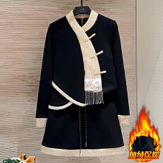 批发官图  高含棉设计感套装女2025秋<b class='q'>冬</b>新款盘扣气质上衣半身裙两件套