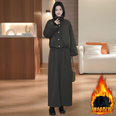 批发官图  韩版慵懒风套装女2025<b class='q'>冬</b>季新款加绒系带外套休闲裤两件套潮