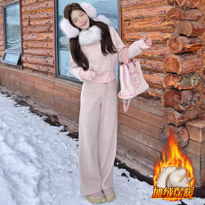 批发官图  韩系慵懒风休闲套<b class='q'>装</b><b class='q'>女</b>2025冬季新款加绒卫衣阔腿裤<b class='q'>两件</b>套潮