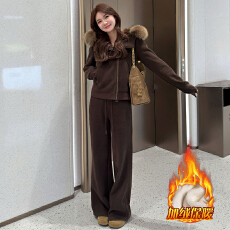 批发官图  慵懒松弛感显瘦套<b class='q'>装</b><b class='q'>女</b>2025冬季新款毛领外套阔腿裤<b class='q'>两件</b>套潮