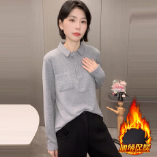 批发官图  小个子时髦洋气长袖t恤女2025秋冬新款高级感百搭翻领上衣