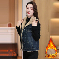 批发官图  时尚复古加绒牛仔马甲女2025<b class='q'>冬</b>季新款洋气显瘦百搭无袖外套
