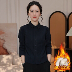 批发官图  韩系休闲简约纯色Polo领<b class='q'>衬衫</b>女2025秋冬季宽松通勤百搭上衣