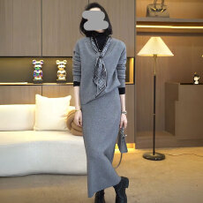 批发官图  松弛慵懒风休闲套装女装2025冬季新款<b class='q'>针织衫</b>半身裙两件套潮