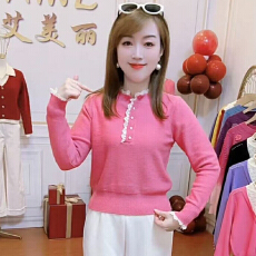 批发官图  韩系蕾丝圆领套头针织衫<b class='q'>女</b>2025秋冬季新款设计感温柔打底衫