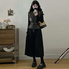 批发官图  复古潮流气质套装女2025冬季新款时尚宽松马甲连衣裙两件套