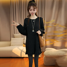 官图  时尚亮片设计感圆领毛衣女2025冬季新款百搭中长款针织衫潮