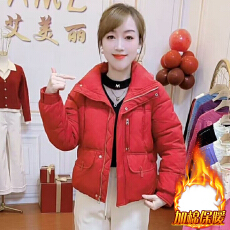 官图  韩版高级感拼接设计长袖外套女2025冬季新款潮流休闲棉服潮