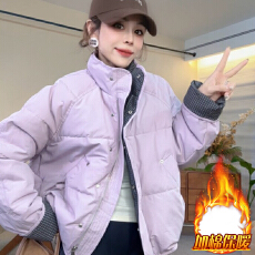 批发官图  百搭炸街格纹撞色中年<b class='q'>妈妈</b>棉服女2026冬季新款文艺复古上衣