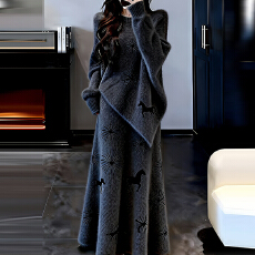 批发官图  韩系针织套装女2026春秋新款高级感小香风上衣半身裙两件套