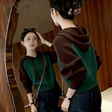批发官图  松弛感慵懒风连帽拼色<b class='q'>毛衣</b>女2026秋季<b class='q'>新款</b>高级感修身针织衫