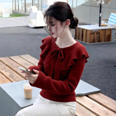 批发官图  时髦气质纯色<b class='q'>荷叶边</b><b class='q'>毛衣</b>女2026秋季新款小个子简约针织上衣