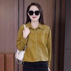 官图    2026春秋新款拼接衬衫女百搭POLO领洋气显瘦遮肚气质衬衣
