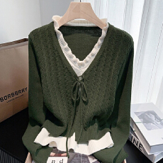 批发官图  2026年春季新款小众休闲风长袖<b class='q'>针织衫</b>女撞色木耳边上衣潮