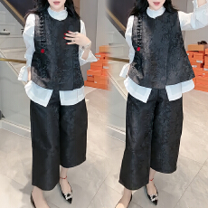 批发官图  新中式时尚套装女2026春季新款立领<b class='q'>打底</b>衫马夹阔腿裤三件套