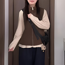 批发官图  日系复古文艺松弛感穿搭女2026春秋新款叠穿马夹长裤三件套