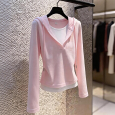 批发官图  高含棉欧货时尚气质长袖t恤女2026春季新款修身假两件<b class='q'>卫衣</b>