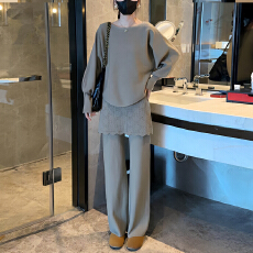 批发官图  时尚套装2026春秋新款小个子时髦针织衫蝙蝠屁帘阔两件套潮