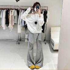 批发官图  韩系松弛感套装女2026春季新款露肩上衣背心微喇裤三件套潮