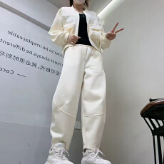 批发官图  2026新款春季高含棉休闲潮酷<b class='q'>哈伦</b>外套减龄时尚<b class='q'>裤</b>子两件套女