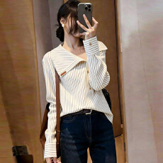批发官图  法式撞色条纹不规则<b class='q'>长袖</b><b class='q'>衬衫</b>女2026春秋新款百搭通勤打底衫