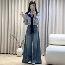 批发官图  超好看气质套装女2026春秋新款披肩长袖<b class='q'>衬衫</b>牛仔长裤两件套