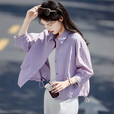 批发官图  2026春季新款简约高级感长袖短外套女休闲百搭遮肉翻领上衣