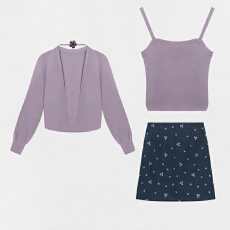 批发官图 通勤风时尚套装女2026春<b class='q'>秋</b>新款紫色吊带针织衫半身裙三件套