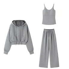 批发官图  高含棉<b class='q'>休闲</b>运动<b class='q'>套装</b>女2026春秋新款灰色外套背心长裤三件套