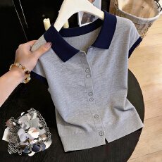 批发官图   时尚polo领修身短袖t恤女2026春夏新款休闲百搭减龄针织<b class='q'>衫</b>