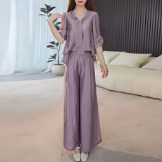 批发官图  高端通勤风套装女2026春<b class='q'>秋</b>季新款简约中袖小衫阔腿裤两件套