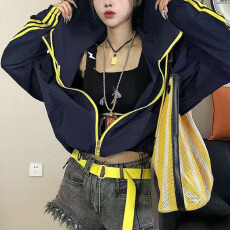 批发官图  2026夏季新款时尚百搭休闲防晒衣女拼接撞色条纹宽松短外套