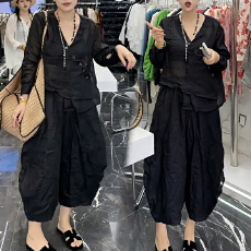 批发官图  高端洋气套装女2026夏季新款<b class='q'>不规则</b>微透长袖衬衫长裤两件套