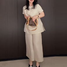 批发官图  通勤风休闲套装<b class='q'>女</b>2026年夏季新款正肩短袖上衣阔腿裤<b class='q'>两件</b>套