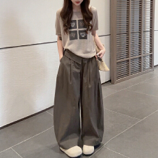 批发官图  2026年夏季新款通勤风套装<b class='q'>女</b>咖色显高遮肉上衣阔腿裤<b class='q'>两件</b>套