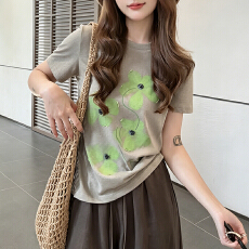 批发官图  2026夏季新款通勤休闲套装<b class='q'>女</b>圆领小花短袖宽松阔腿裤<b class='q'>两件</b>套