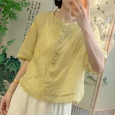 批发官图  2026夏季新款国风中式套装<b class='q'>女</b>圆领中袖上衣宽松阔腿裤<b class='q'>两件</b>套