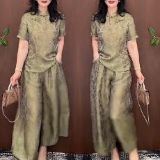 批发官图  新中式时尚穿搭一整套女2026夏季新款立领上衣阔腿<b class='q'>裤</b><b class='q'>两件套</b>
