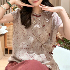 批发官图  国风中式套装女2026夏季新款波点斜襟盘扣上衣休闲<b class='q'>裤</b>两件套
