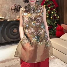 批发官图  2026夏季新款中式时尚<b class='q'>套装</b>女无袖网纱拼接上衣休闲裤两件套