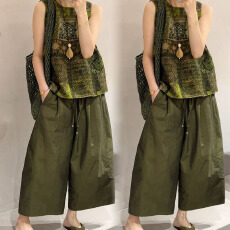 批发官图  新中式显瘦套<b class='q'>装</b>女2026夏季新款无袖印花马甲阔腿长<b class='q'>裤</b>两件套