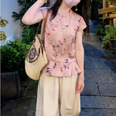 批发官图  国风斜襟碎花套装女2026年夏季新款高级感衬衫<b class='q'>九分</b>裤两件套