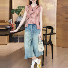 批发官图  国潮时尚套装<b class='q'>女</b>2026夏季新款木耳边无袖正上衣<b class='q'>七分裤</b>两件套