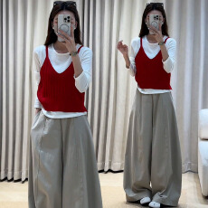 批发官图  休闲减龄套装女2026<b class='q'>春</b>秋新款长袖T恤吊带马甲阔腿裤三件套