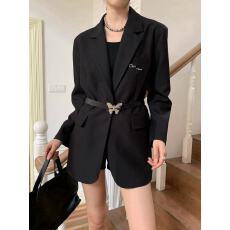 批发25年冬黑色<b class='q'>小西装</b>外套女时尚气质通勤腰带新款高品质配腰带