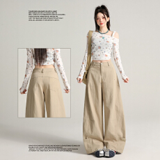 批发浅蓝色天丝阔<b class='q'>腿</b>弯刀牛仔<b class='q'>裤</b>女夏薄款高腰宽松显瘦百搭镰刀<b class='q'>裤</b>子