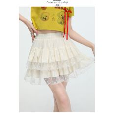 批发甜美减龄<b class='q'>蕾丝</b>拼接蛋糕半身裙女2025夏季高腰显瘦绝美A字蓬蓬短裙