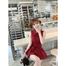 批发辣妹短<b class='q'>裙</b>子气质车厘子红兔耳衬衫领系带蝴蝶结收腰显瘦<b class='q'>花苞</b>连衣<b class='q'>裙</b>